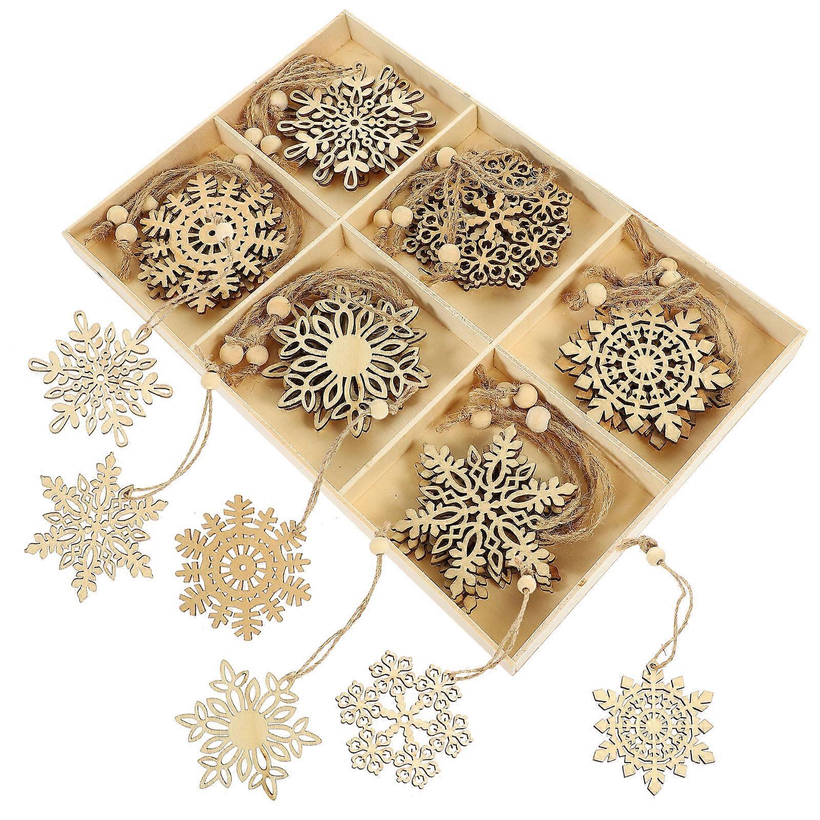 Xmas Wooden Snowflake Ornaments 96Pcs Assorted Color Festive Xmas Tree Hanging Decor