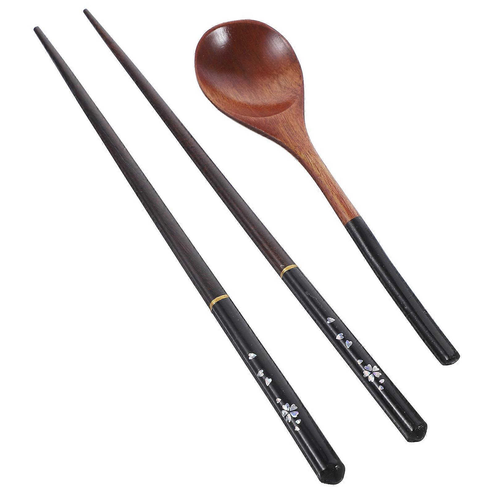 Japanese Style Wooden Tableware Chopsticks And Spoon Set For Daily Meal 4 Sets Reusable Cutlery