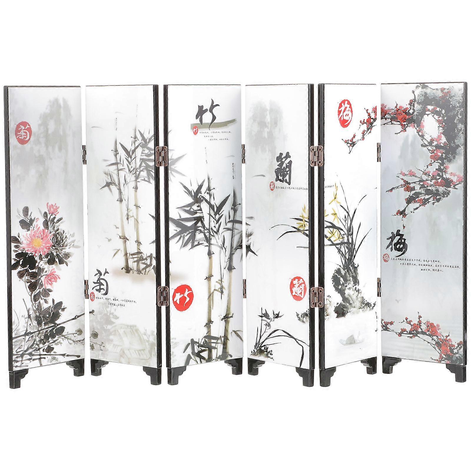 Mini Folding Screen Chinese Wall Dividers for Home Decor 2Pcs Panel