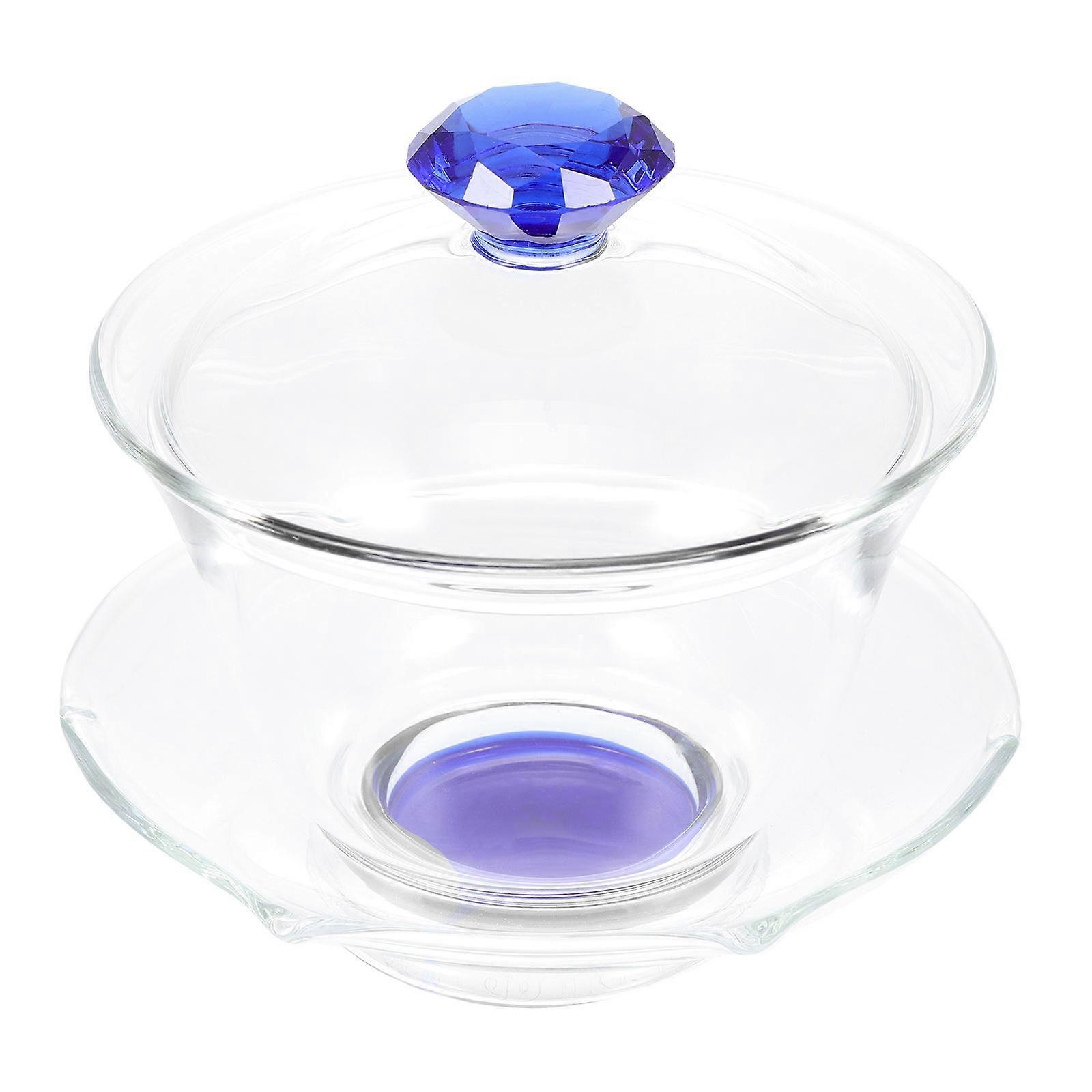 Glass Tureen Teacup for Home Use 4Sets Blue Transparent Tea Cups