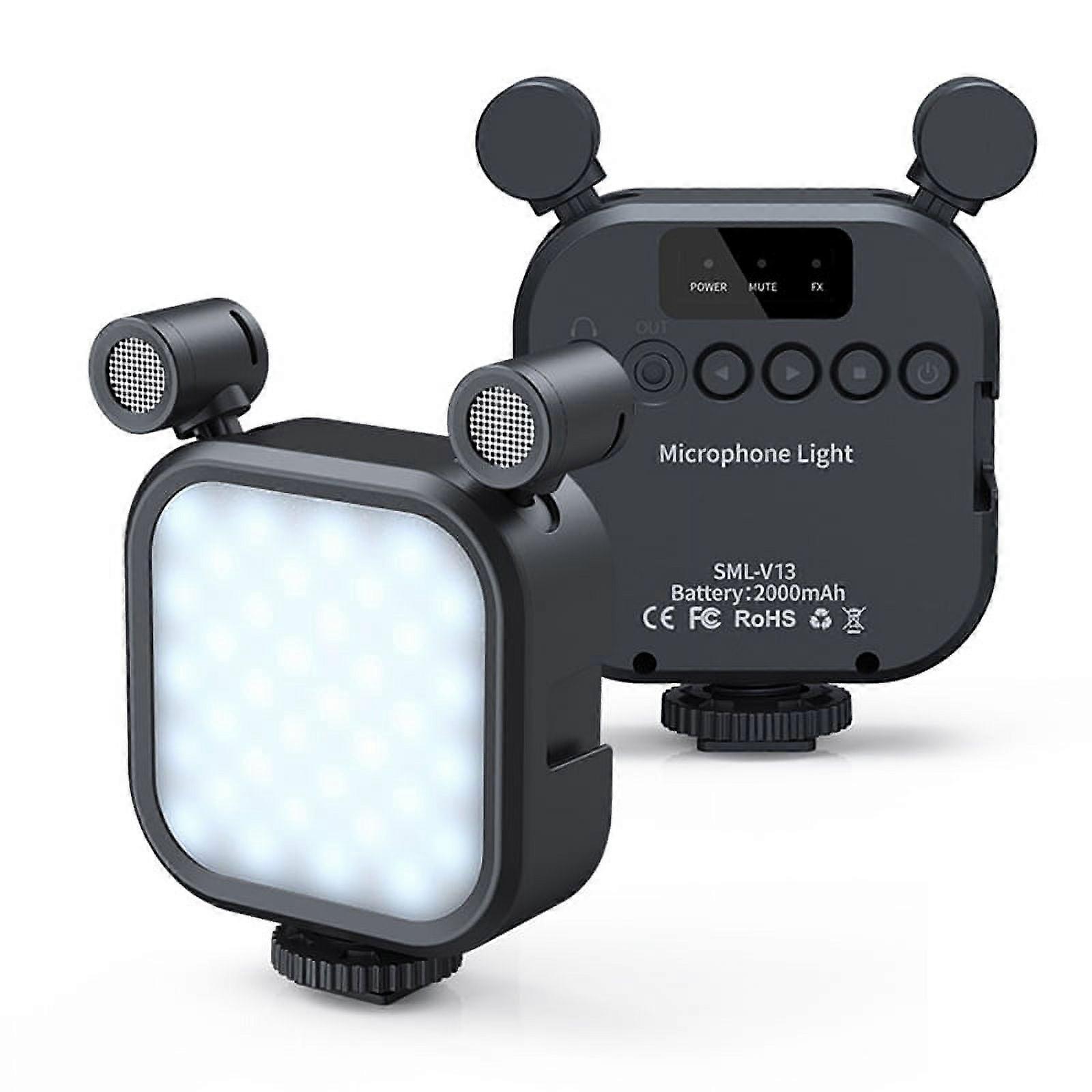 2500K-9000K Microphone LED Fill Light LED Mini Video Vlog Full-Color RGB Mic Light for Smartphone SLR Camera V03-Black