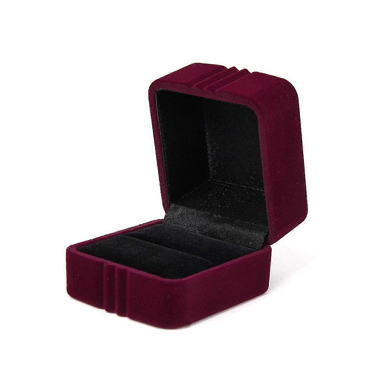 Small Square Ring Gift Box Jewelry Storage Case (Wine Red)