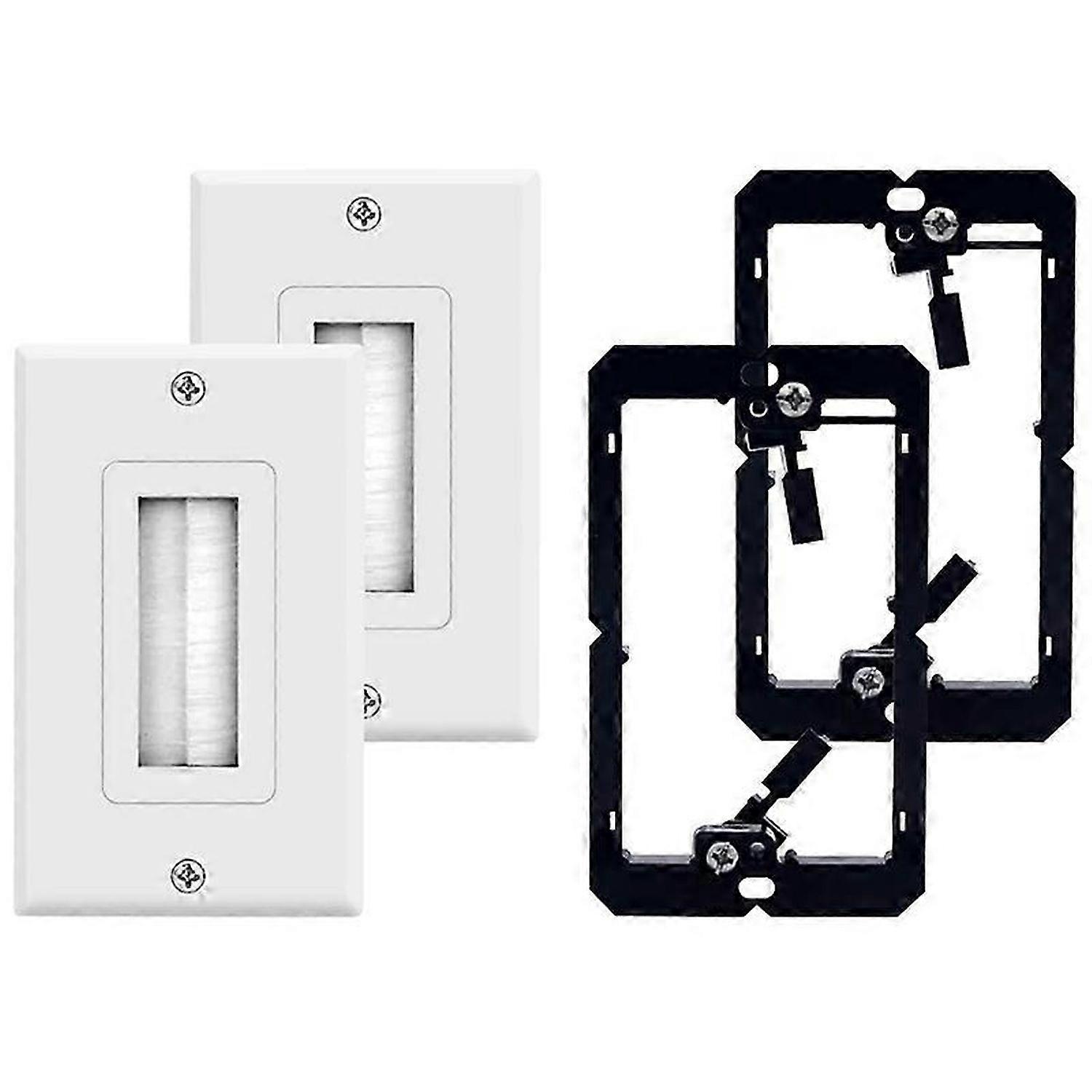 2-Pack Brush Wall Plate with Single Gang Low Voltage Mounting Bracket Cable Pass Through Insert for
