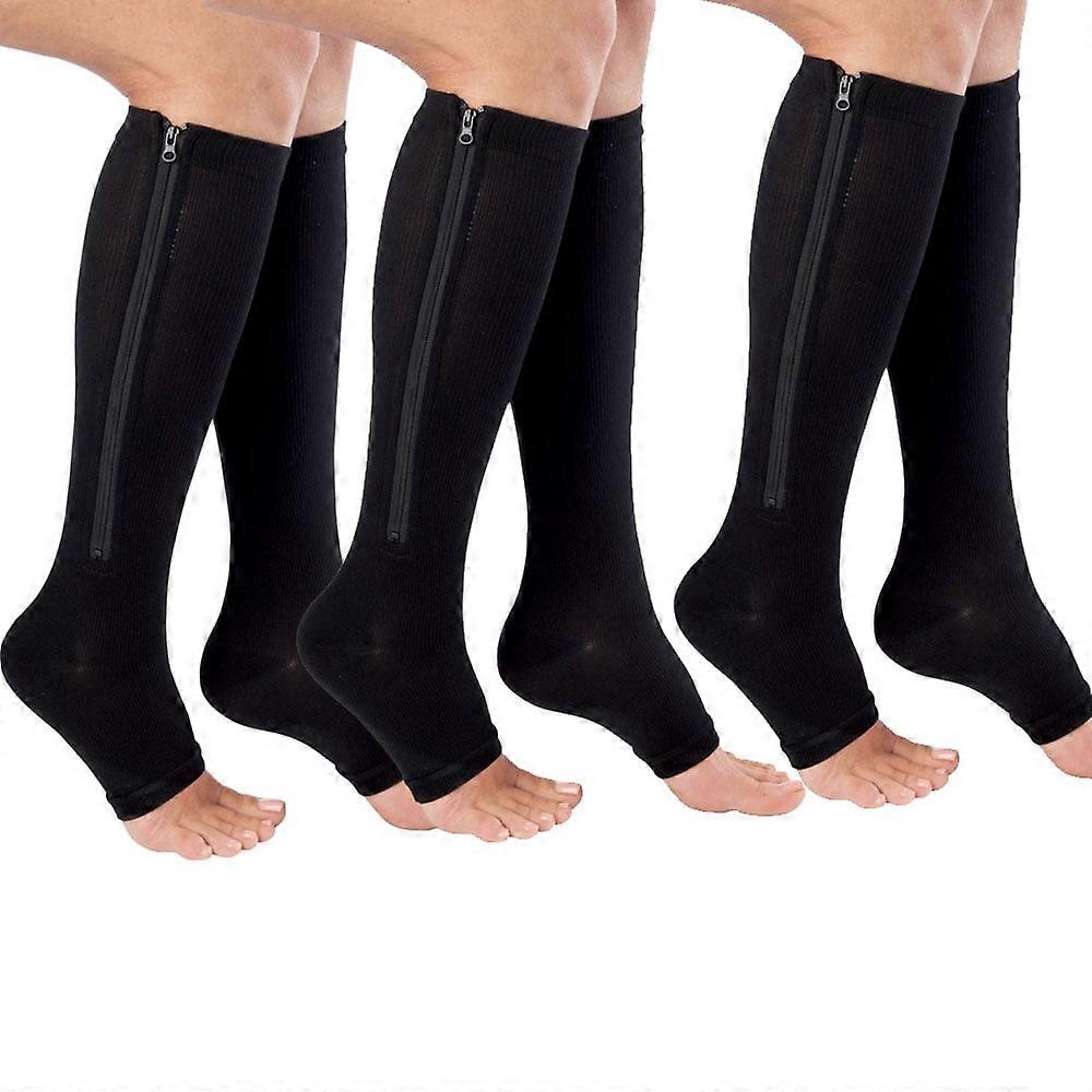 Aosijia Zipper Compression Socks 3 Pack, Knee High with Zipper for Easy Wear, Support & Better Circulation, Reduce Swelling, Black S/M