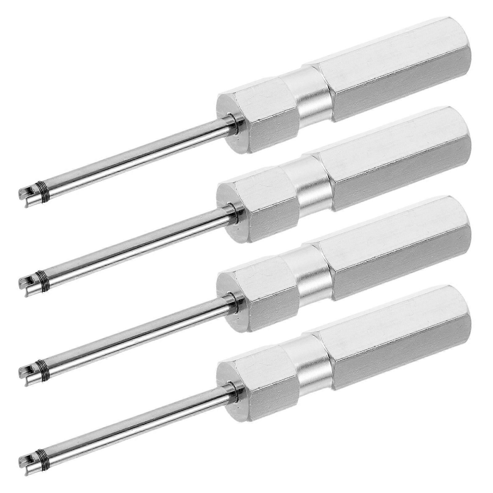 4pcs Valve Stem Removal Tool: Metal Tire Valve Core Wrench Set Multi-Function Stem Puller For Standard Cores Removal Wrench