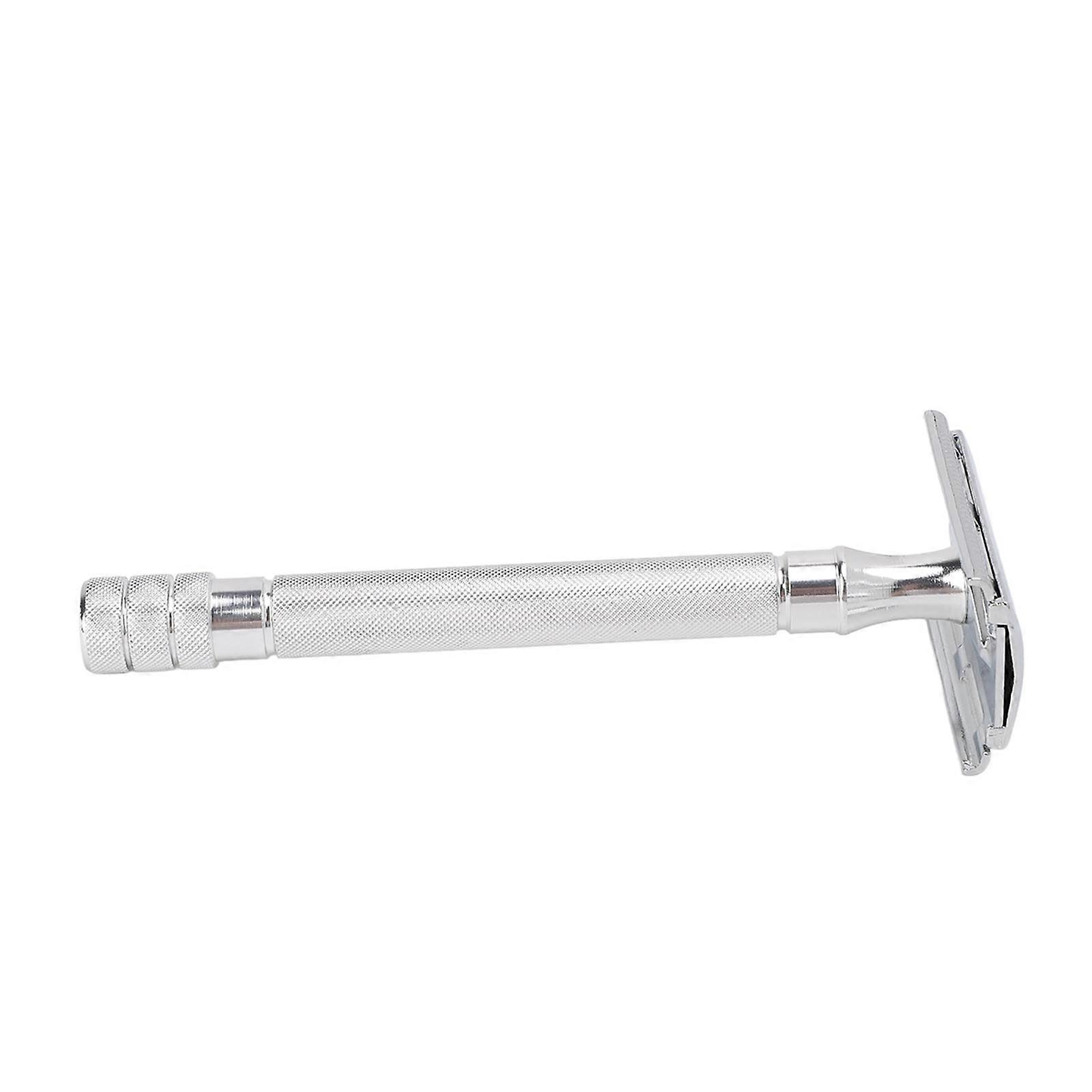 Double Edge Safety Trimmer Long Handle Metal Beard Clipper Set Vintage Beard Trimmer with Stand Blades for Men Silver 