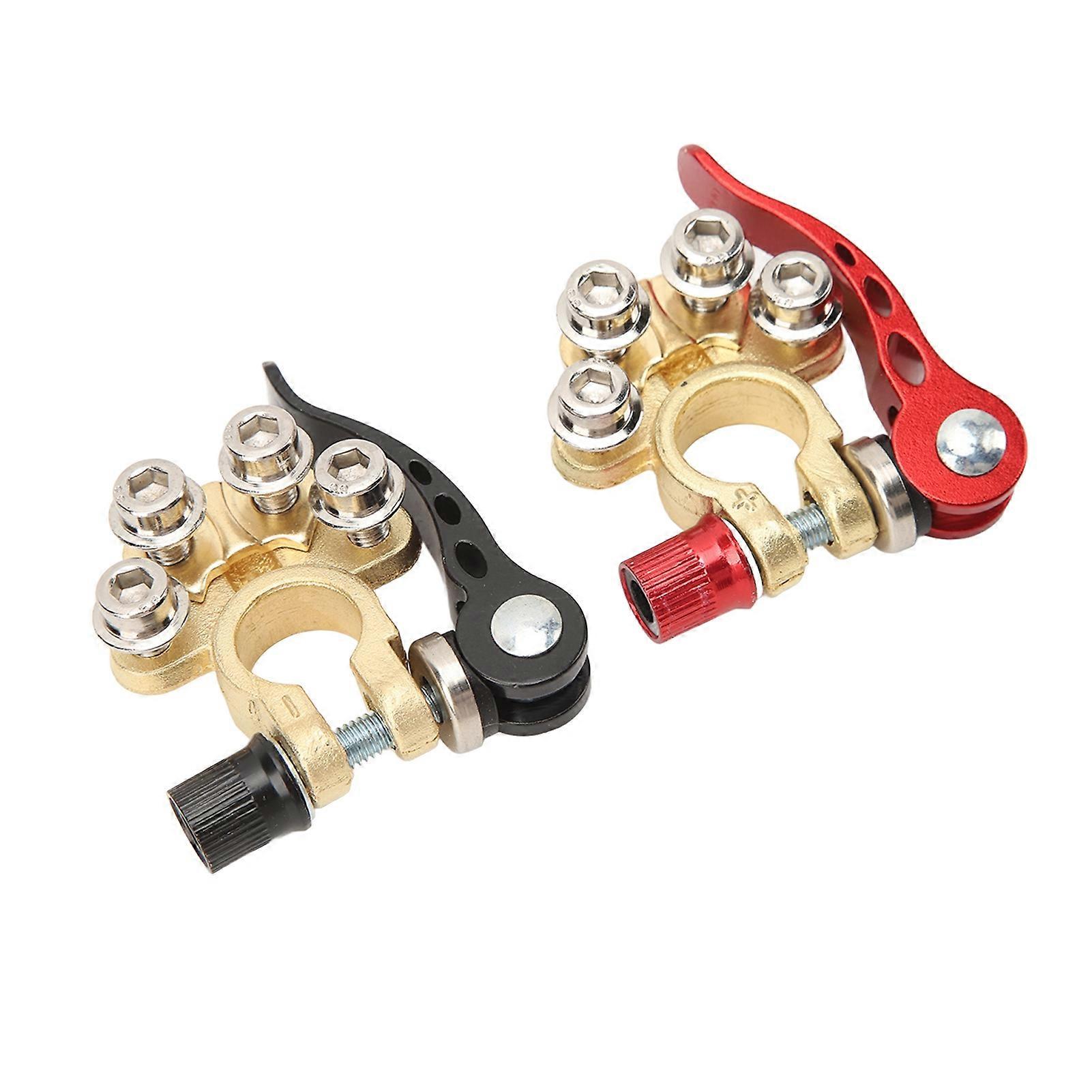 2PCS Car Battery Terminal 4 Way Positive Negative Copper Quick Release Terminal Clip for SAE JIS Type A Posts 