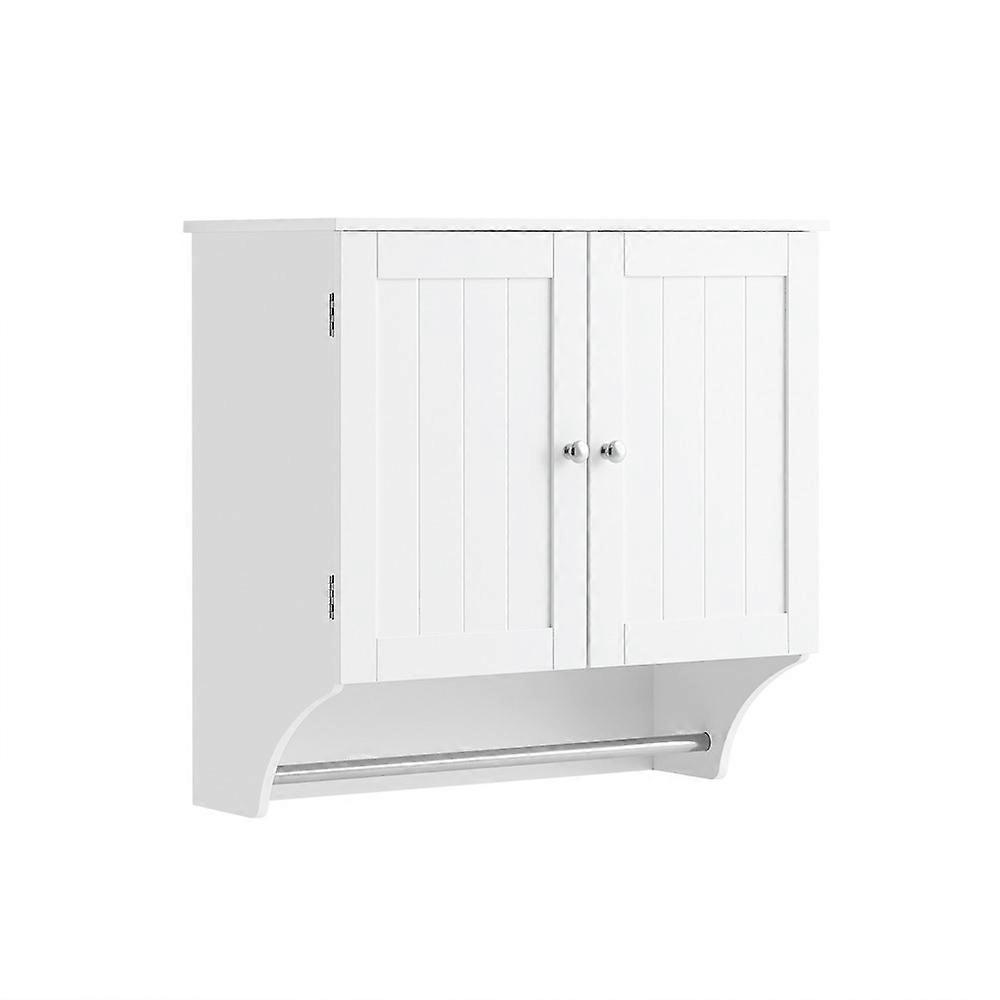 SoBuy BZR84-W, Armadietto a muro per bagno, armadietto per medicinali, armadio a muro con doppie ante e binario appendiabiti Bianco 60x30x60cm