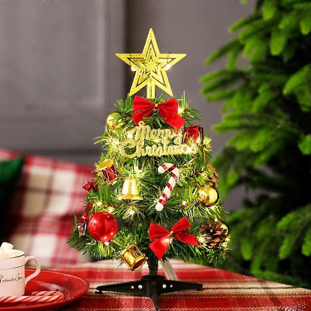 Tabletop Xmas Tree, 12 Inch Mini Artificial Christmas Tree with LED String Lights and Ornaments