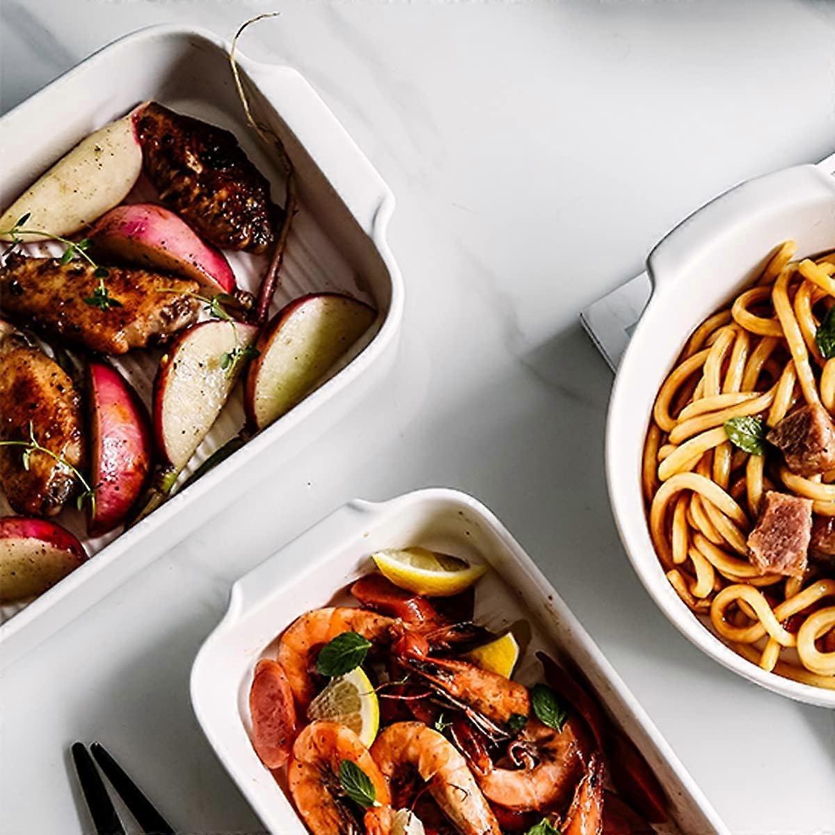 Ceramic Oven Baking Dishes 2Piece Set Porcelain Rectangular Bakeware With Double Handles Oven Safe