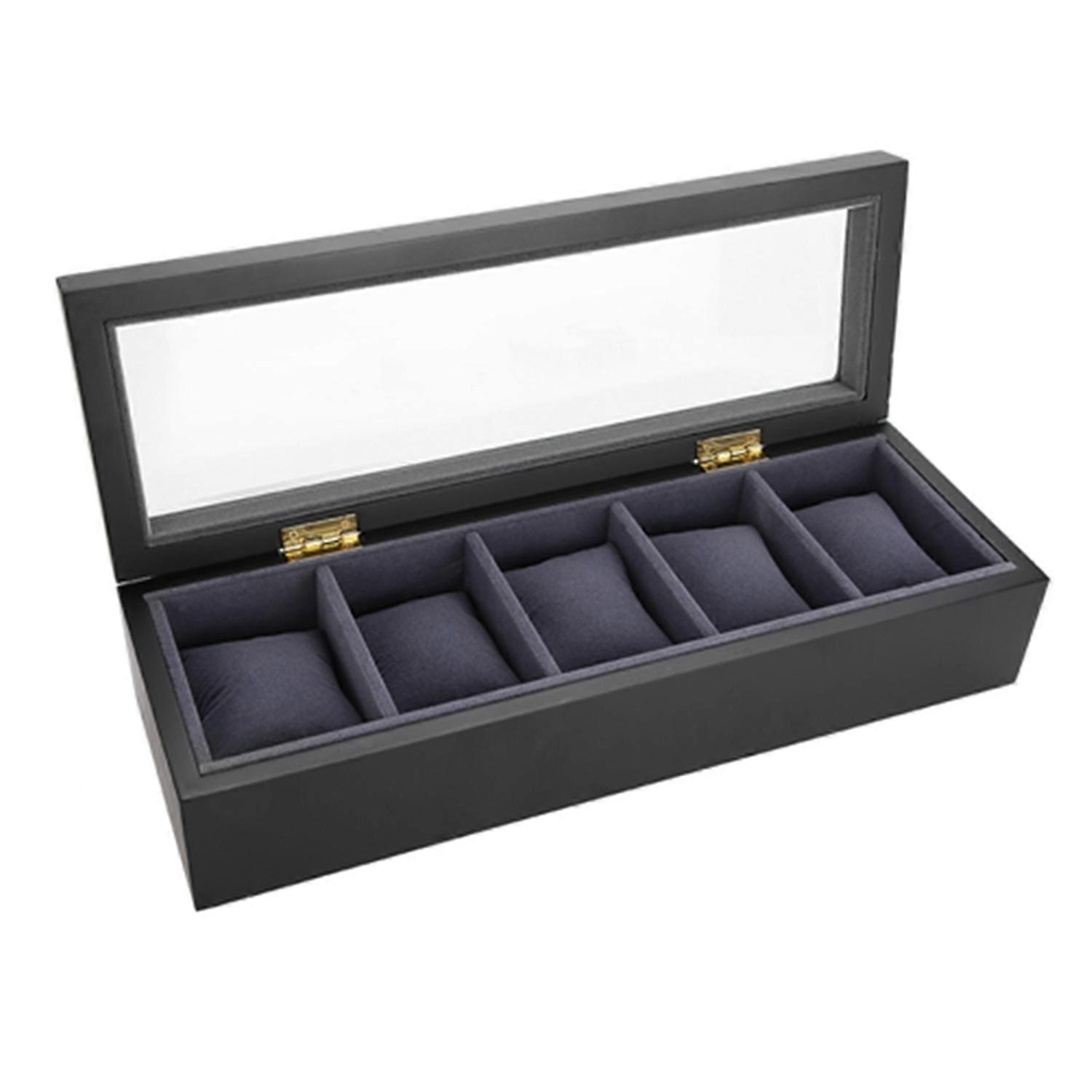 5 Grids Stoving Varnish Watch Display Case Storage Box Organizer Jewelry Display Box (Black)