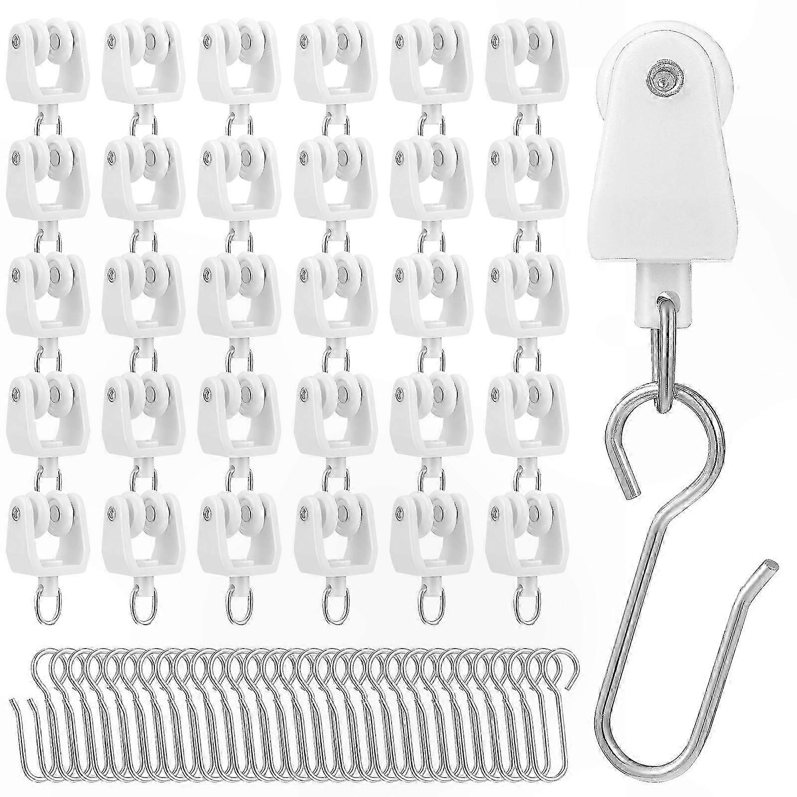 30 Pcs Curtain Gliders with Hooks for Curtain Tracks Carrier Rollers and Hooks for Curtain Rails