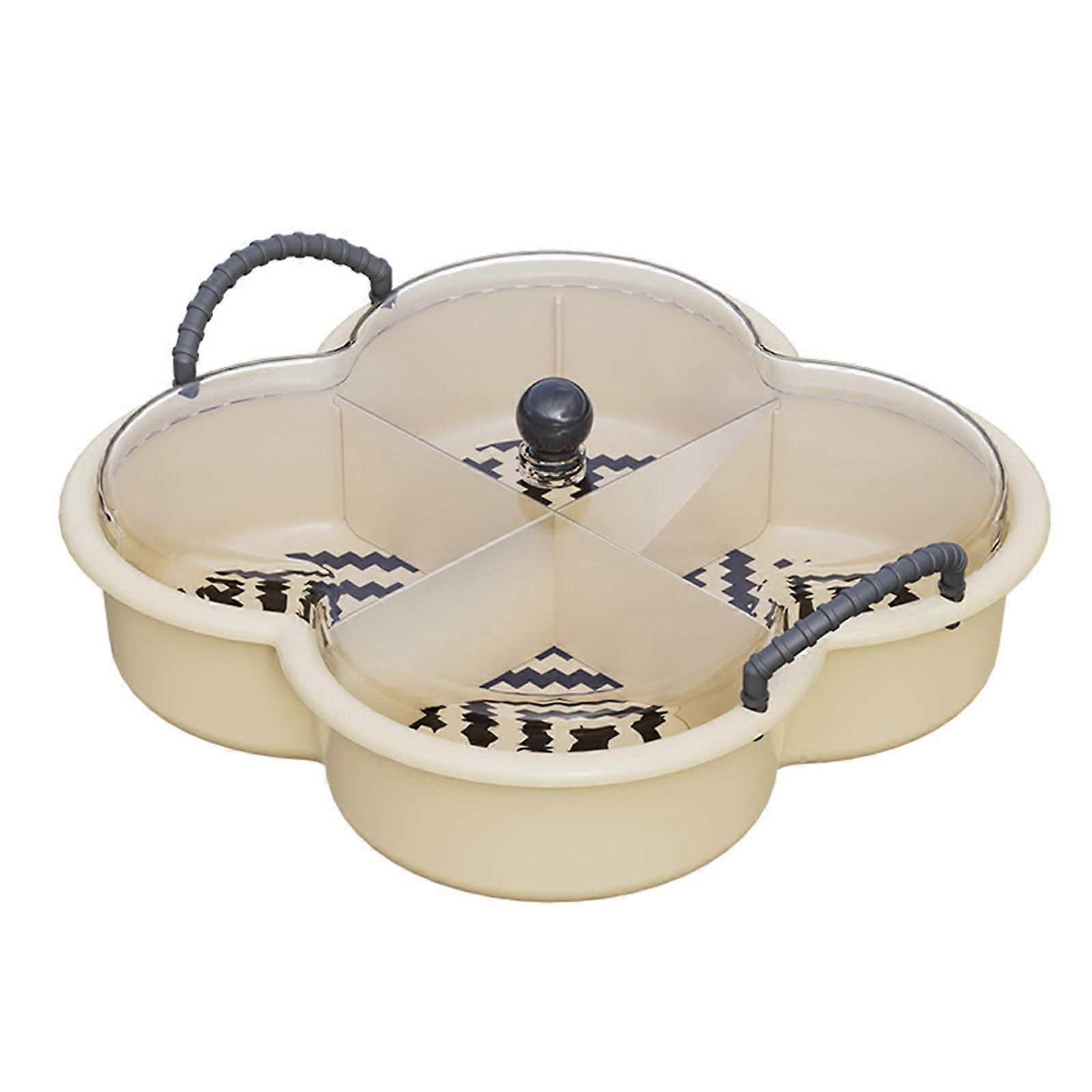 Yonrjhukm Divided Snack Tray with lid, Serving Tray with Handle, 4 compartments, Storage Container for Nuts, Candy, Veggies and Fruit