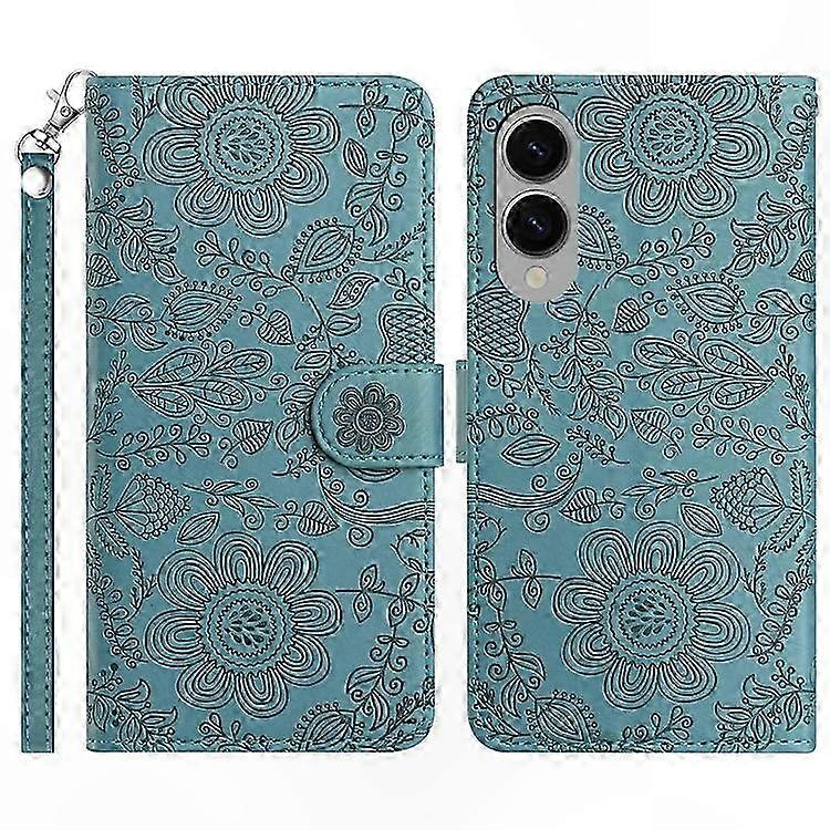 Galaxy S25 Edge Leather Flip Wallet Case with Flower Imprint & Wrist Strap