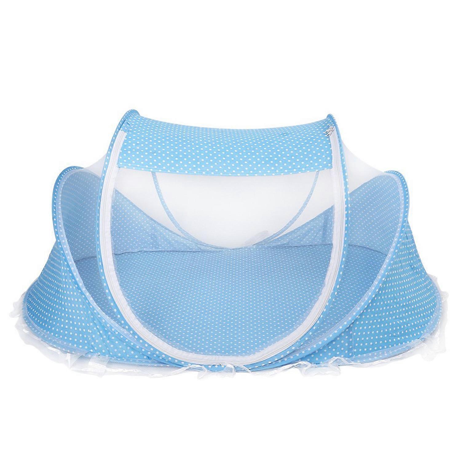 Portable Foldable Bed Net Crib Cradle Tent with Pillow for Baby Infant Blue