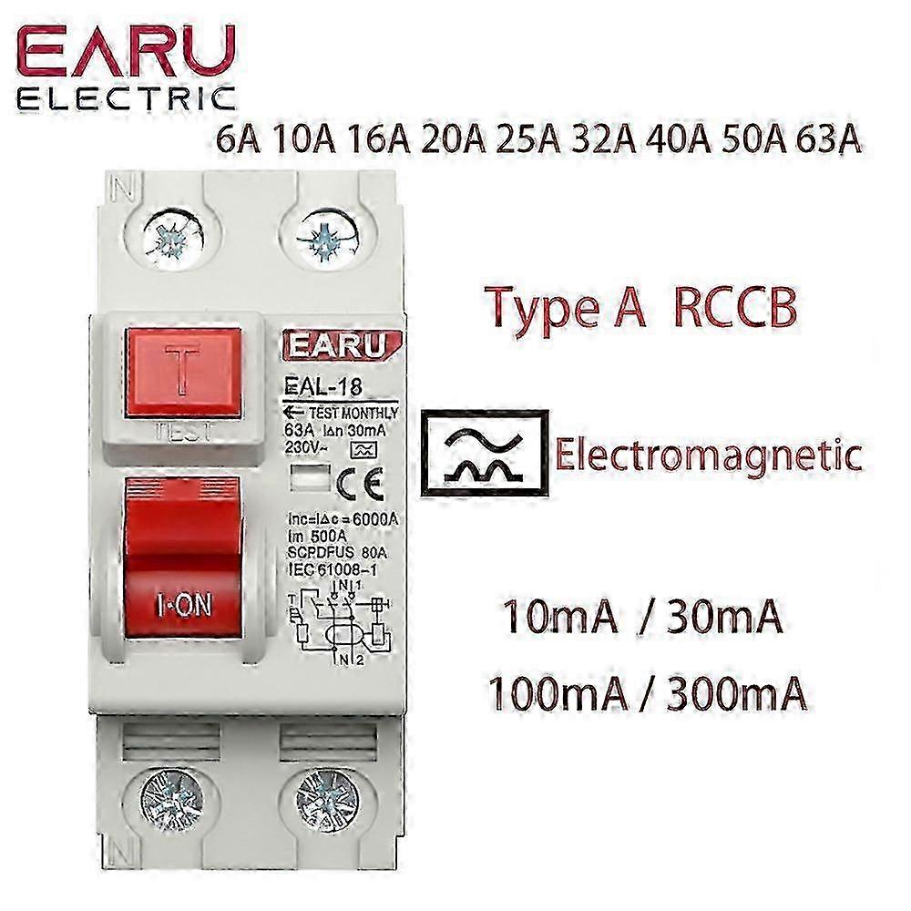 2P 32A 10/30/100/300mA Type A RCCB RCD ELCB Electromagnetic Residual Current Circuit Breaker Differential Breaker Safety Switch