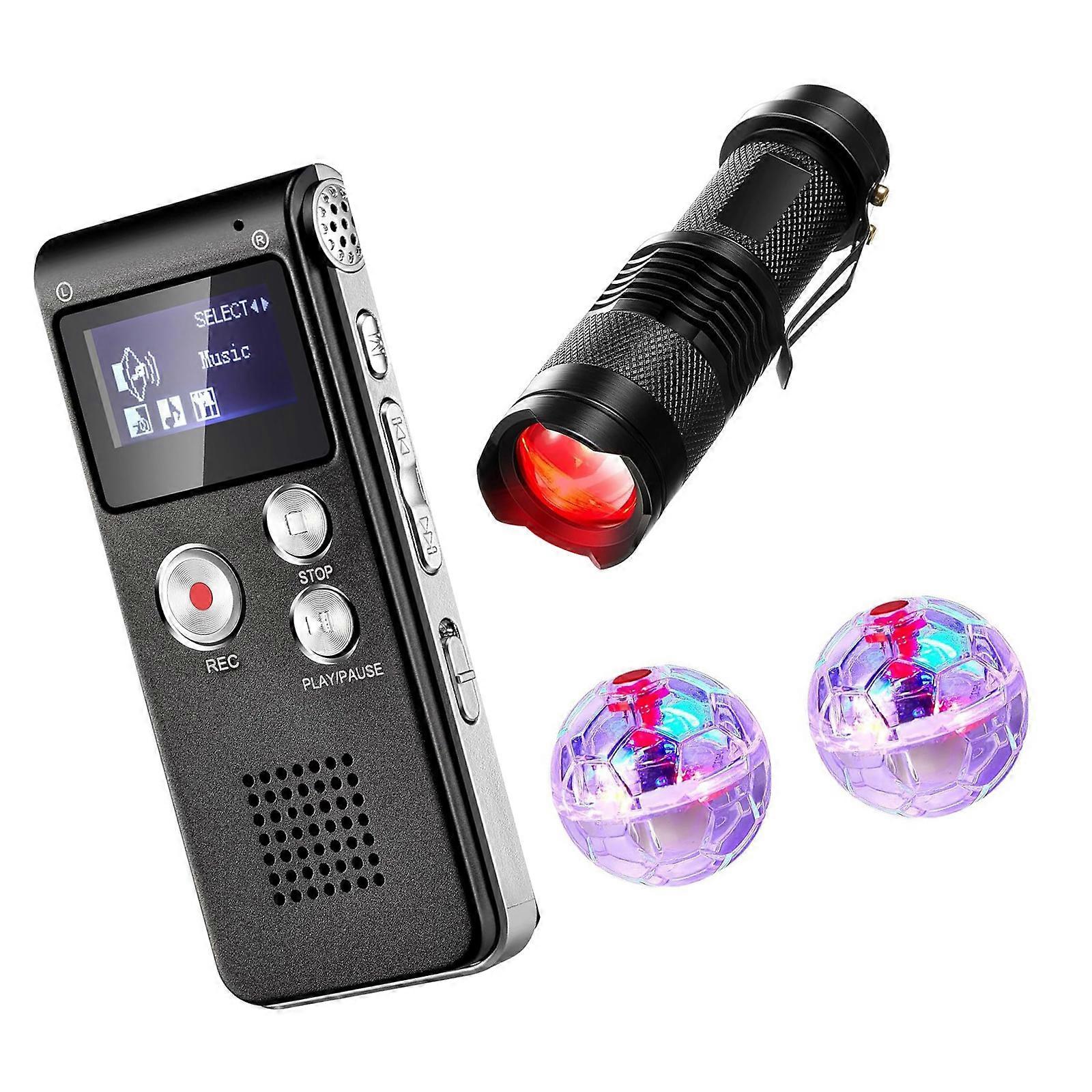 Multi Functional Specter Hunt 8GB Voice Recorder Rechargeable Red Lights Flashlight Cats Ball Accessories Multicolor