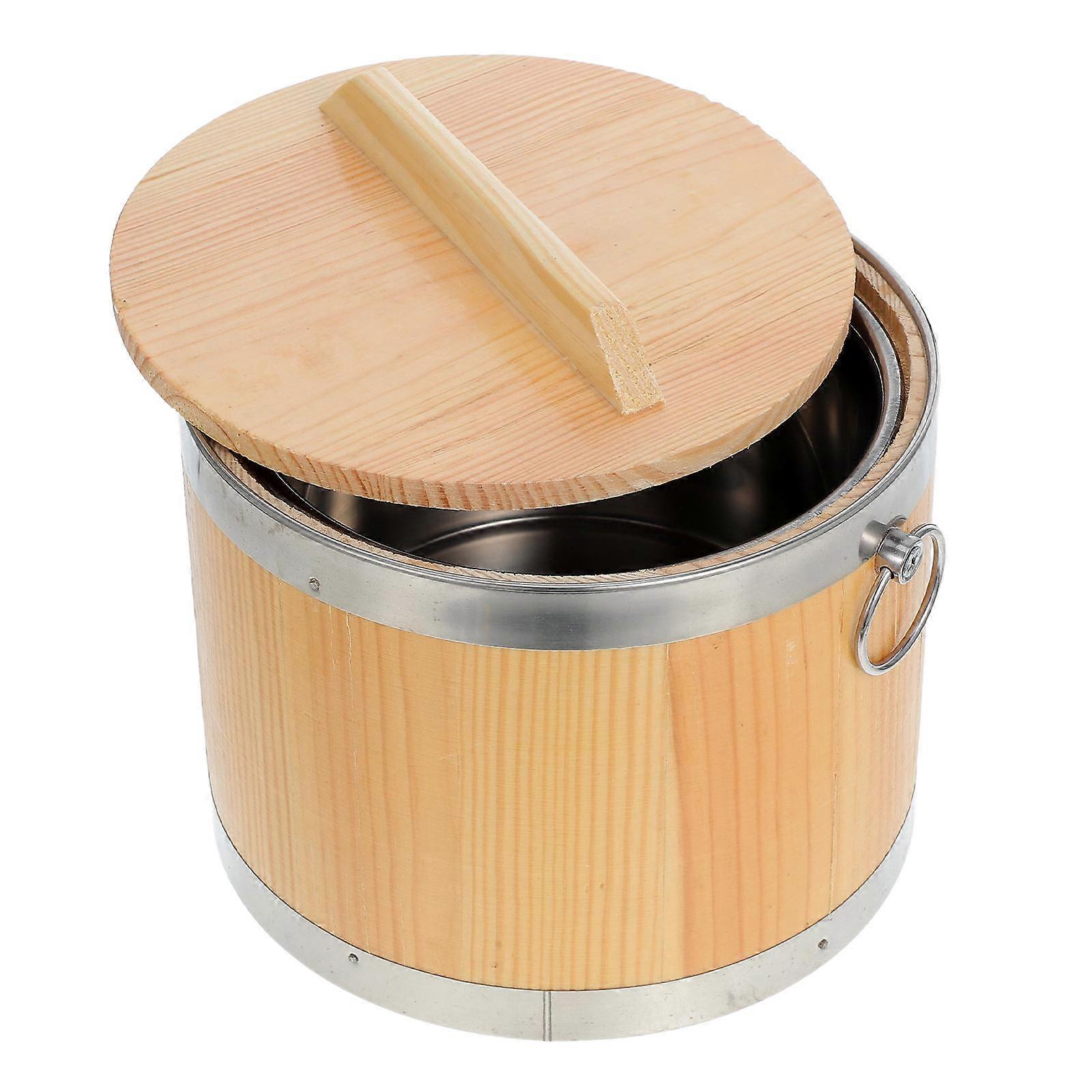 Multi-Color Wooden Rice Bucket Large Capacity Steamed Rice Container For Restaurant Use Heat Preservation 1Set