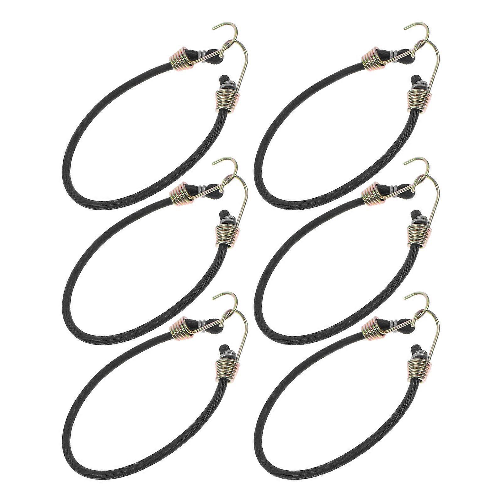Adjustable Elastic Black Bungee Cords with Metal Hooks for Home Use 6Pcs