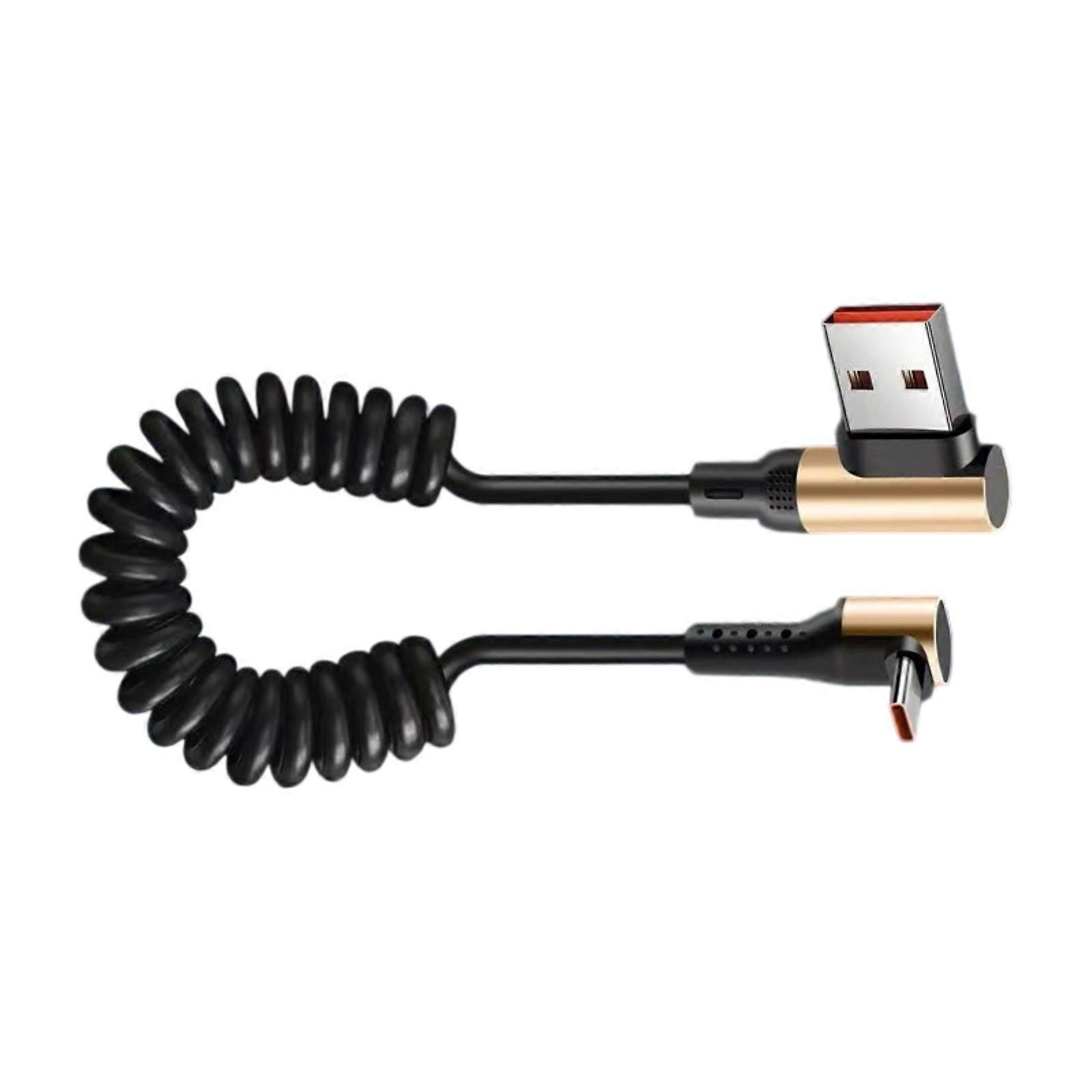 66W Super Fast Charging Cable Coiled Spring Design Angled USB C Port 25cm TPU For Mobile Electronics Multicolor
