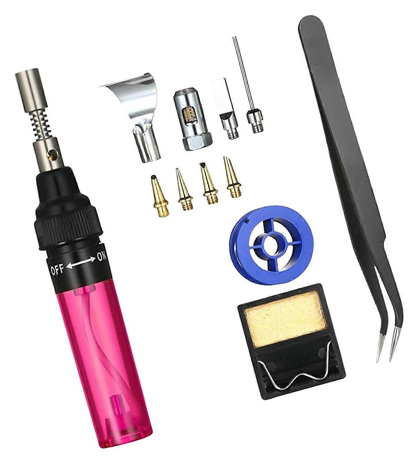 Cordless Butane Soldering Iron Pen Set 12 Piece Torch Kit for Welding and DIY Red