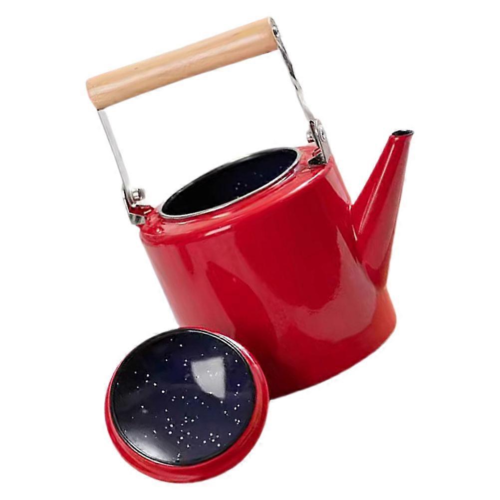 Enamel Heating Water Pot Red Tea Kettle for Kitchen Storage 2.4L