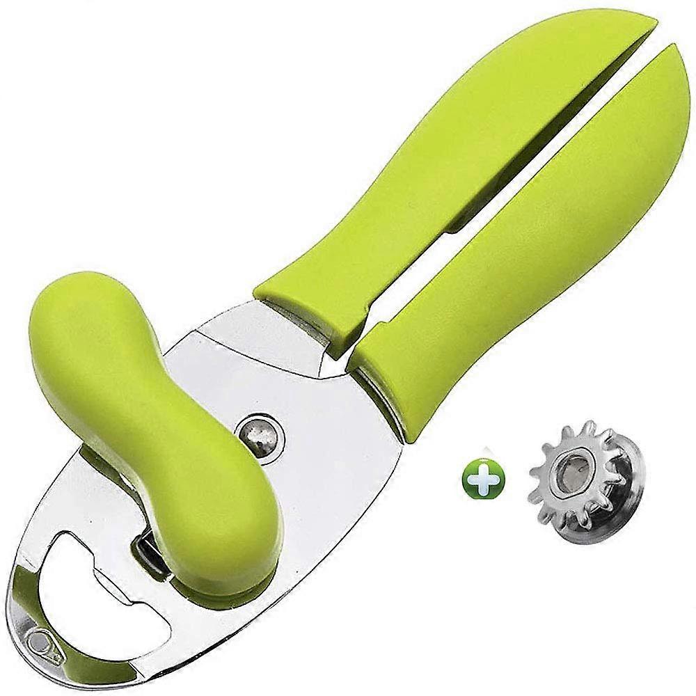 4 in 1 Multifunction Manual Can Opener with Ergonomic Grip for Kitchen and Camping, Green