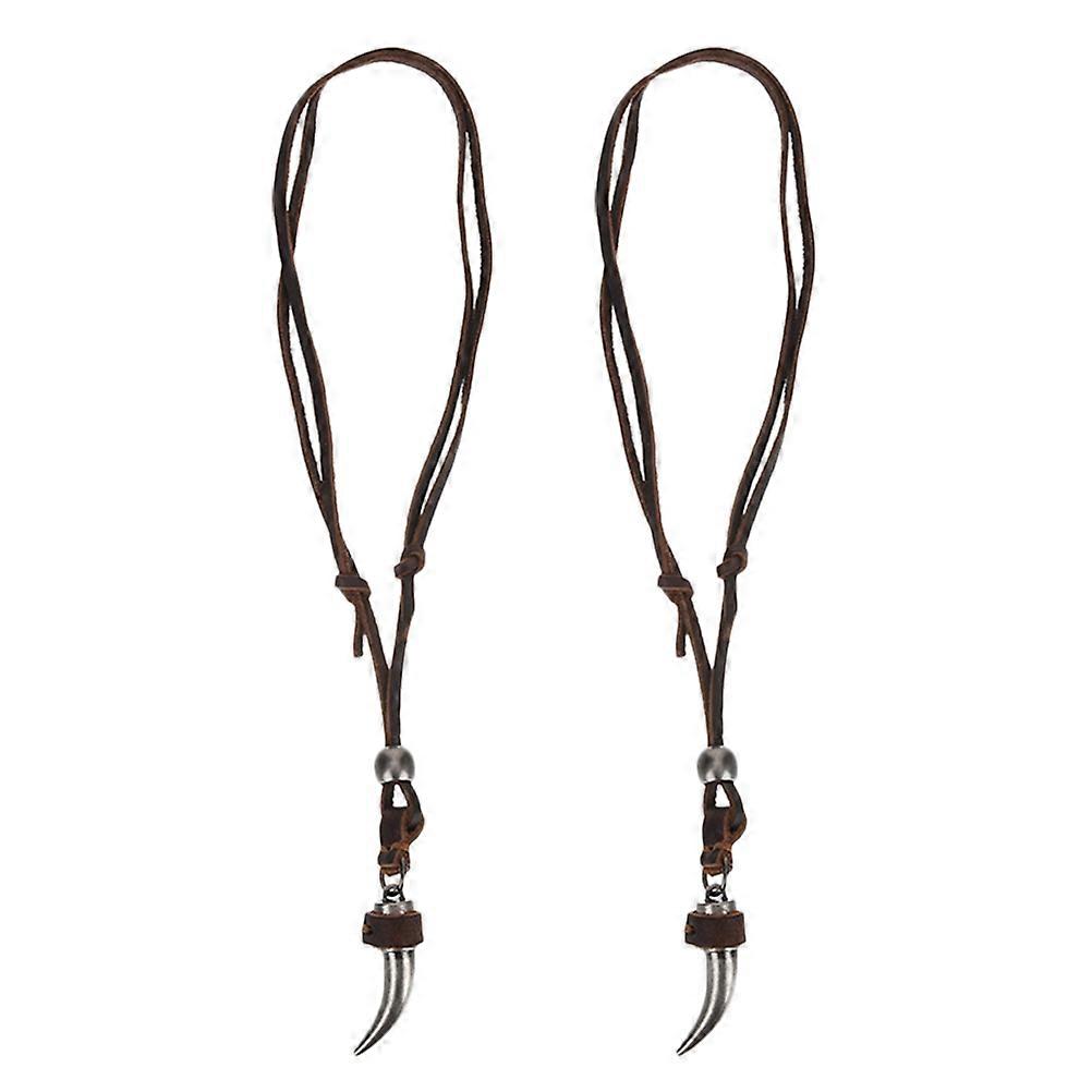 Wolf Teeth Chain Viking Pendant Necklace for Men 2Pcs Adjustable Cord