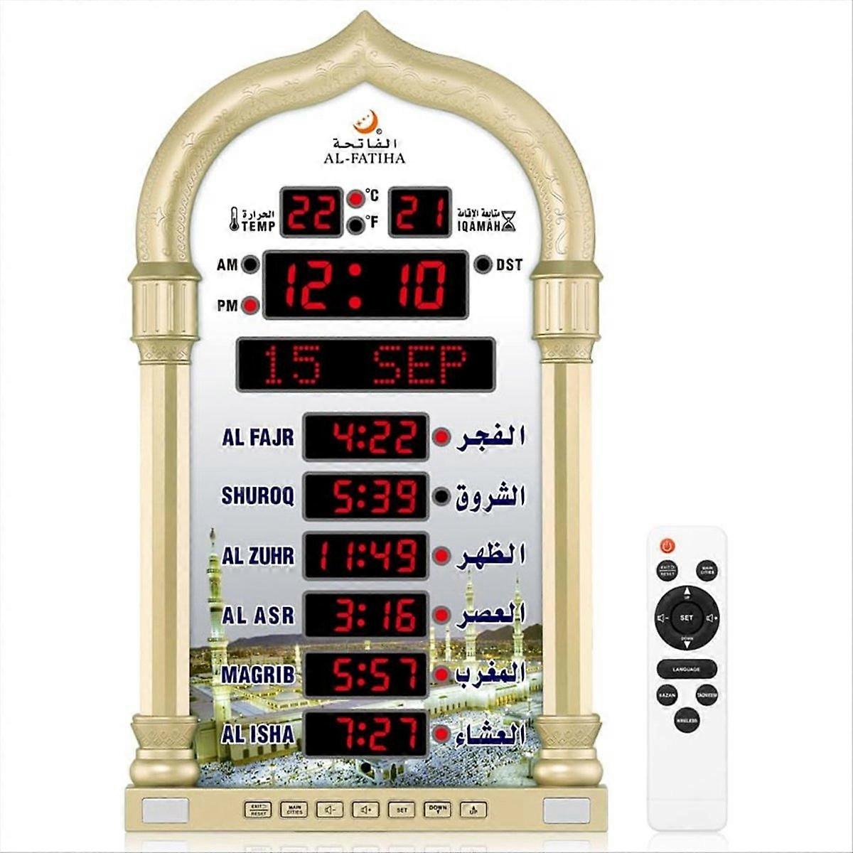 Azan Clock, LED Muslim Prayer Clock, Athan Wall Clock,Gold