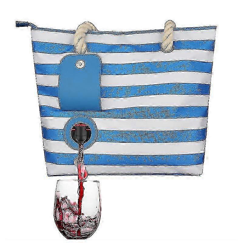 ​Beach Wine Tote Bag Canvas Handbag With Hidden Insulated Dispenser Compartment For Bottles And Glasses​