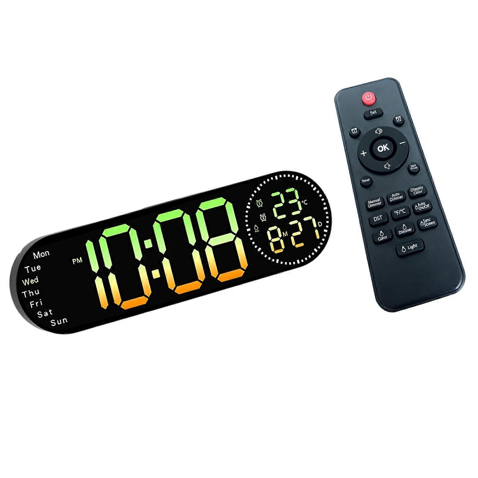 Modern Digital Wall Clock With Temperature Detection Date Display And Adjustable Color Lighting For Indoor Room Multicolor