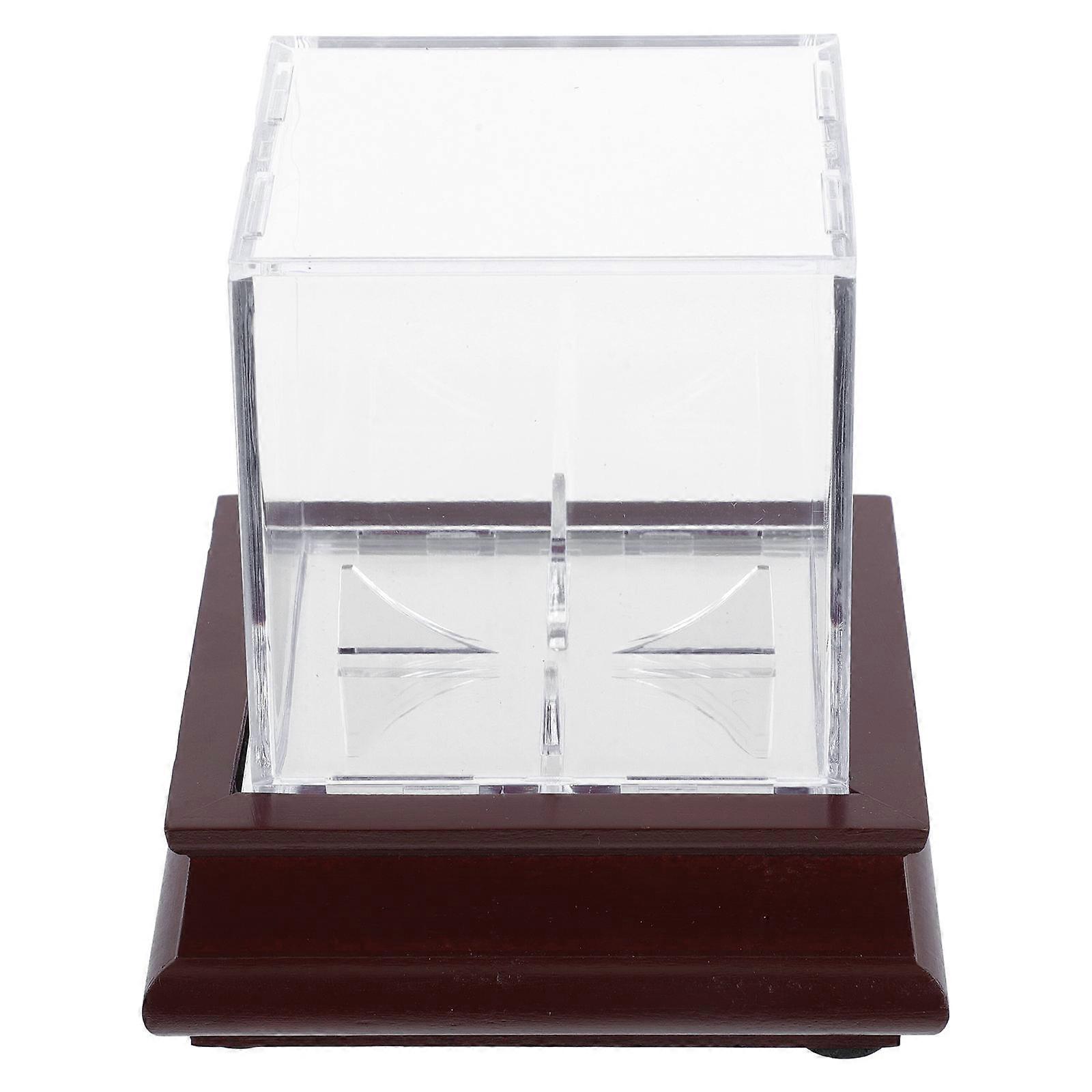 Acrylic Ball Display Case for Display with Wooden Base Transparent Showcase