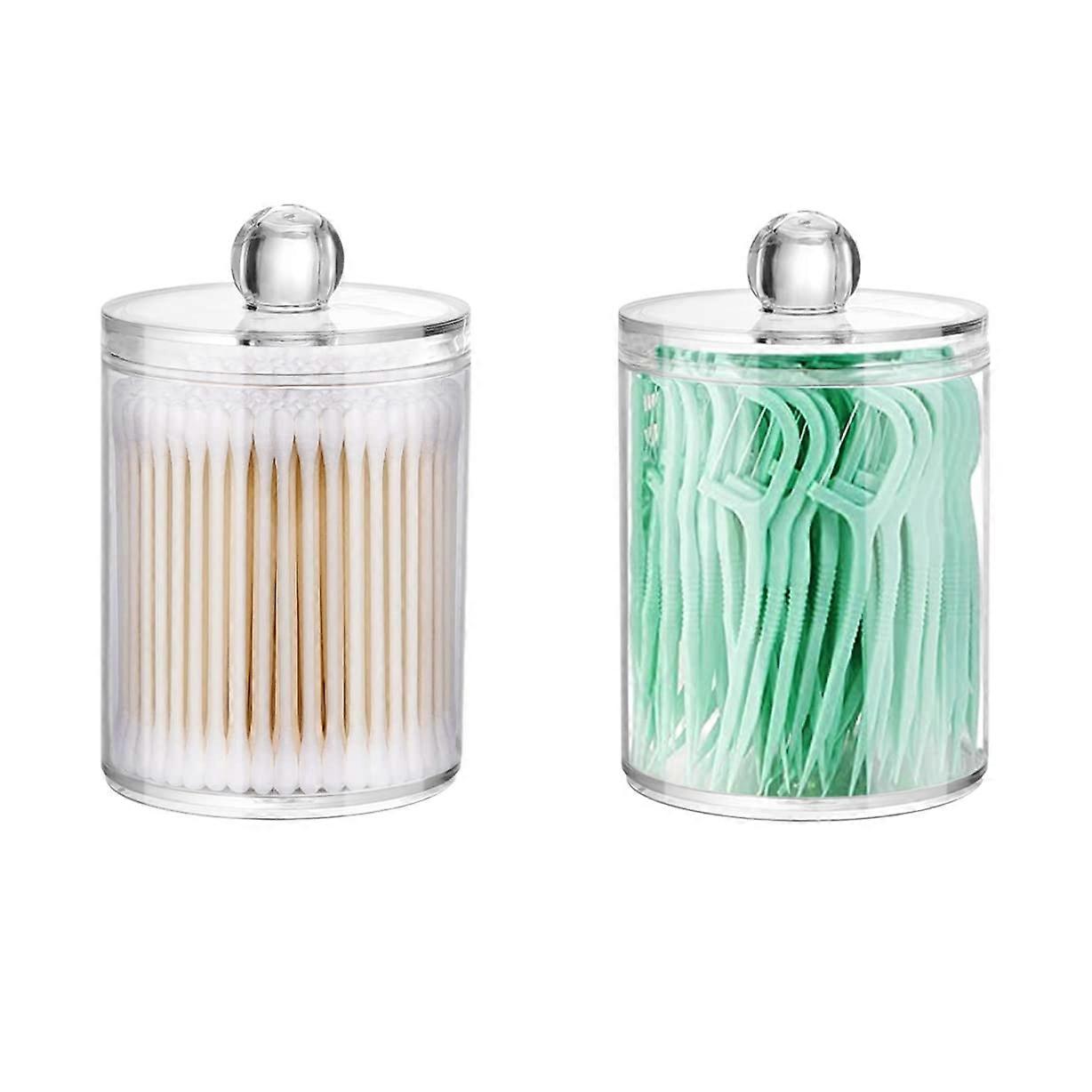 2 Pack Bathroom Storage Jars Clear Plastic 10 oz Apothecary Jar with DustProof Lid