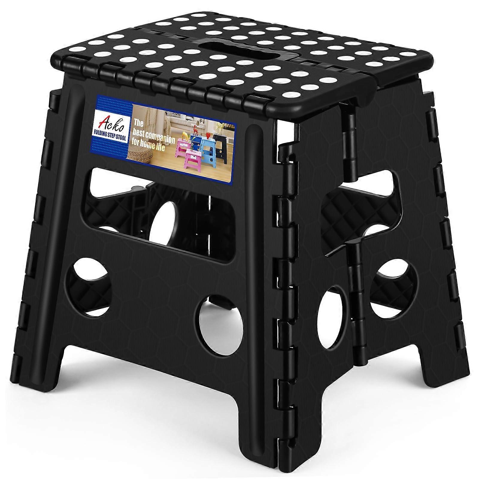 Folding Step Stool 13 Inch Heavy Duty Plastic with AntiSlip Surface for Kids and Adults Black