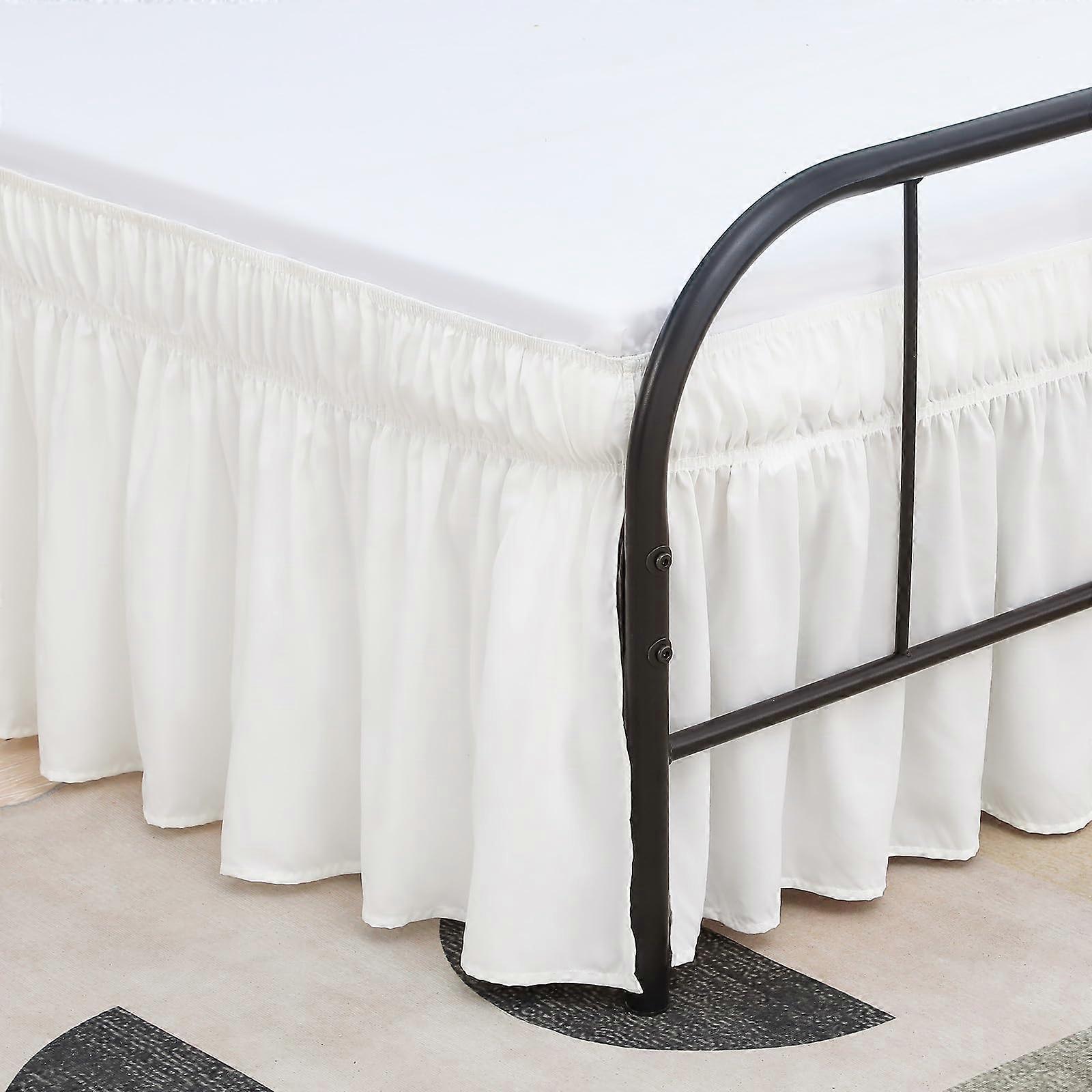 Queen Bed Skirt Ivory White 18 Inch Drop Wrap Around with Split Corners Elastic Easy Install