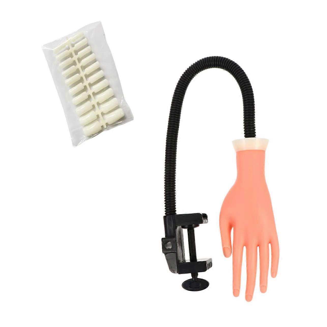 Flexible Silicone Nail Practice Hand with Stand, Reusable Artificial Nails for Manicure Training