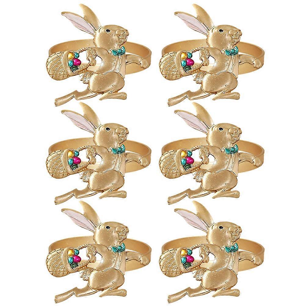 Alloy Rabbit Napkin Rings Decorative Holders for Dining Table 6Pcs