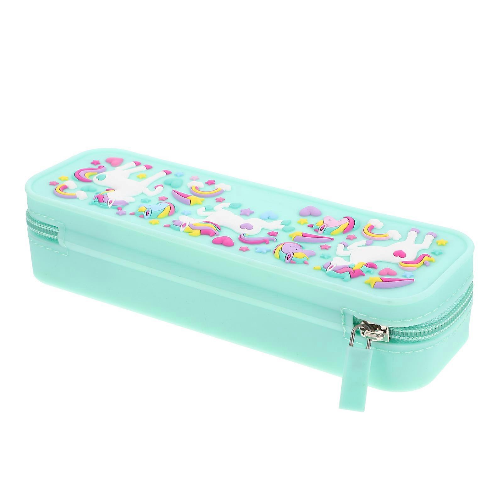 Silicone Pencil Case with Unicorns Pattern for Students Large Capacity Pen Bag