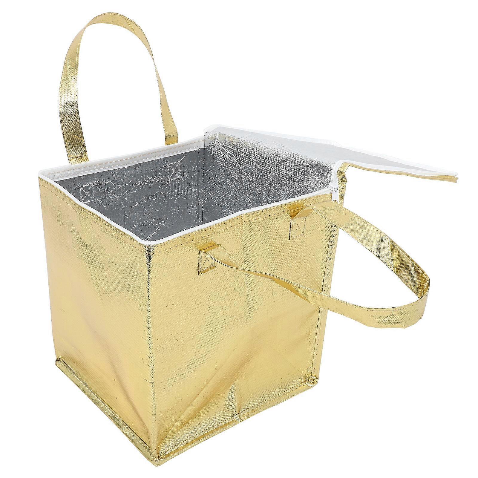 Portable Meal Bag Rectangular Large Capacity Insulated Golden 1Set