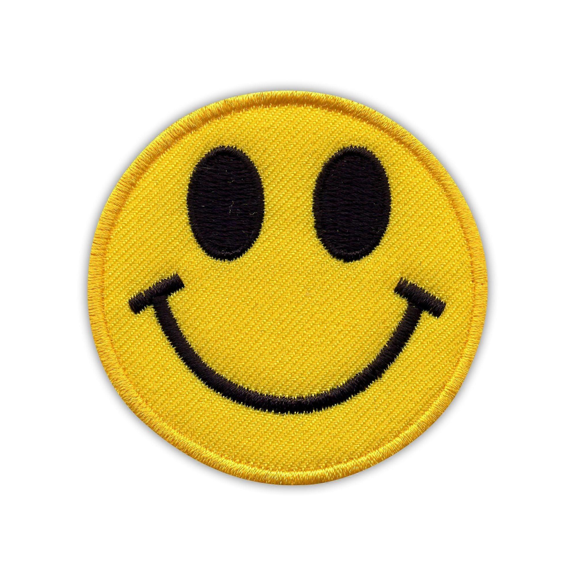 Smiley Face Patch Small Black Round Embroidered Badge 2.4 Inch Durable Design