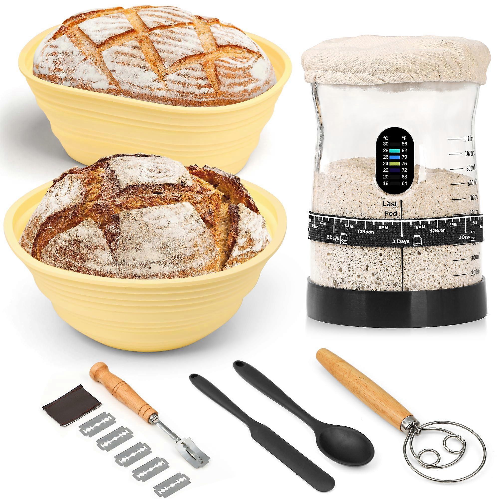 Sourdough Starter Kit with 50oz Jar and Silicone Proofing Basket, Complete Bread Baking Set