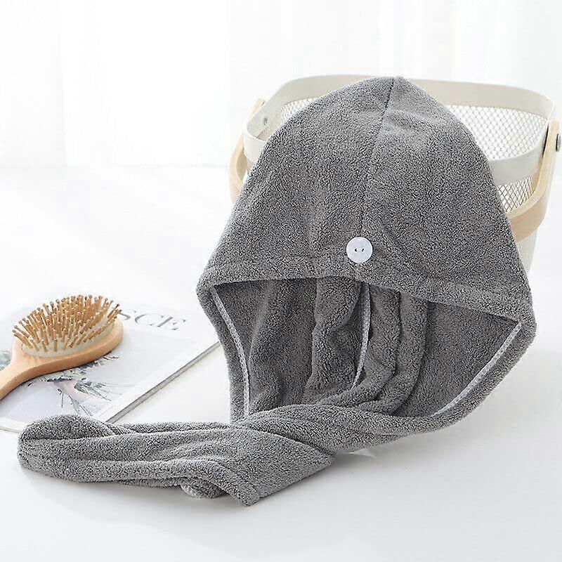 Microfiber Hair Towel Wrap for Quick Drying with Button Closure, Soft Absorbent Turban Grey 26x65cm