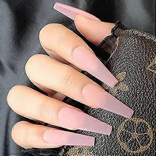 Pink Coffin Press On Nails Matte Long Fake Nails Set Multiple Sizes ABS Material 24 Pack