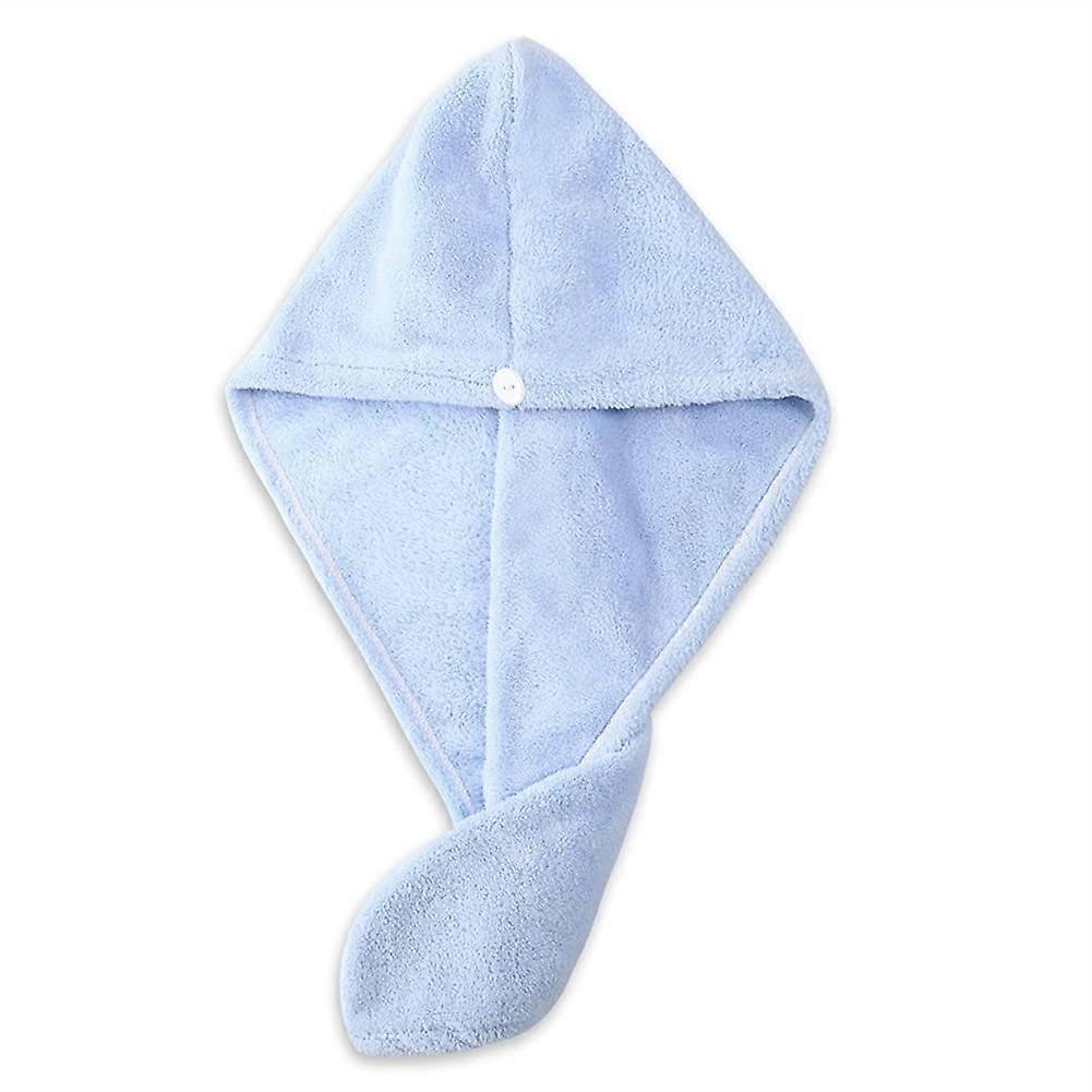 Hair Towel Wrap Sky Blue Microfiber Cap Fast Moisture Absorption with Secure Button Closure