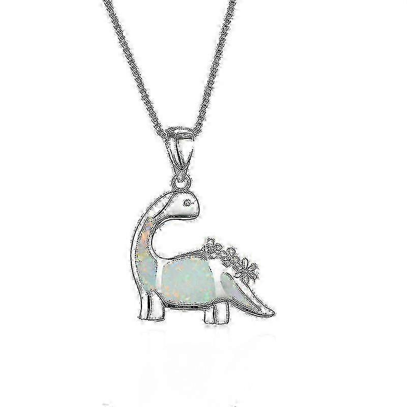 Sterling Silver Dino Necklace with Genuine Opal Stone