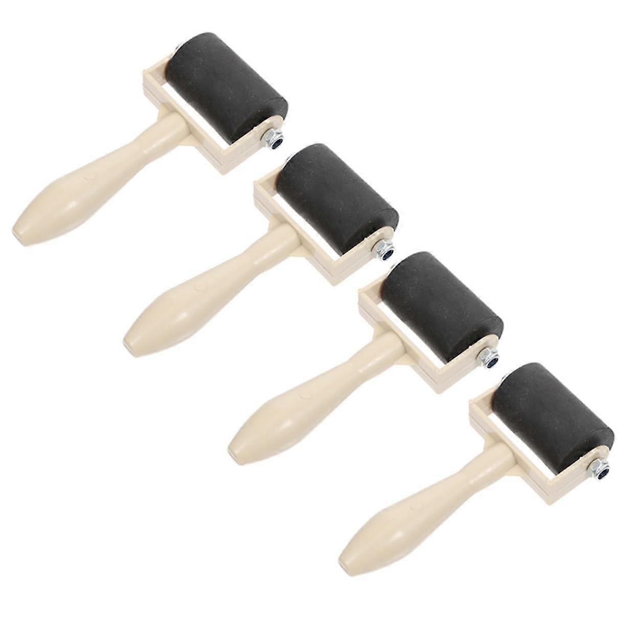 4pcs Rubber Ink Roller Set with Ergonomic Comfort Grip for Printmaking, Stamping and Scrapbooking
