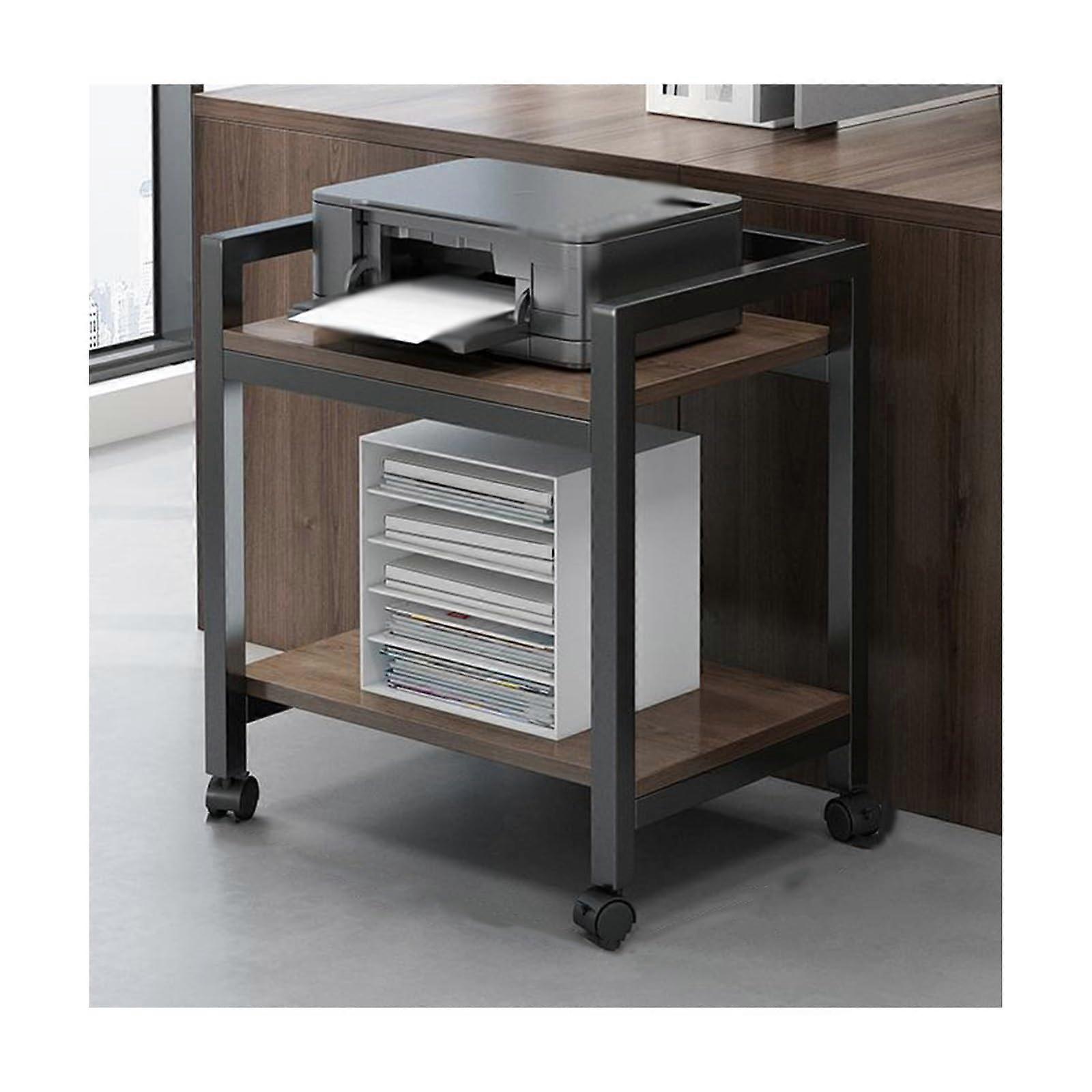 Walnut Printer Stand with Large Storage Rack, Multifunctional Table for Office and Home Use