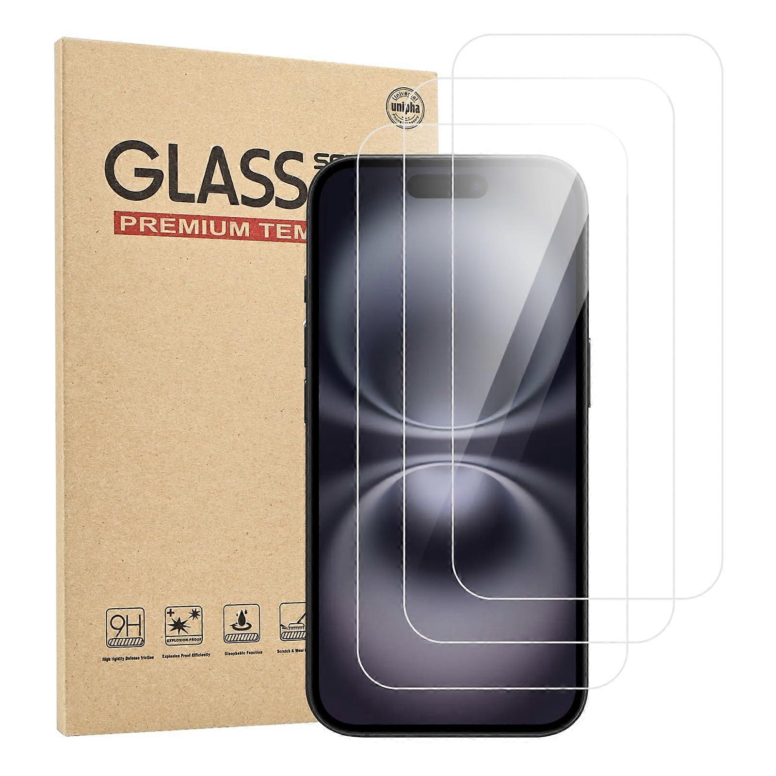 Screen Protector for iPhone 16 Pro 3 Pack 9H Tempered Glass Full Coverage Bubble  Crystal Clear