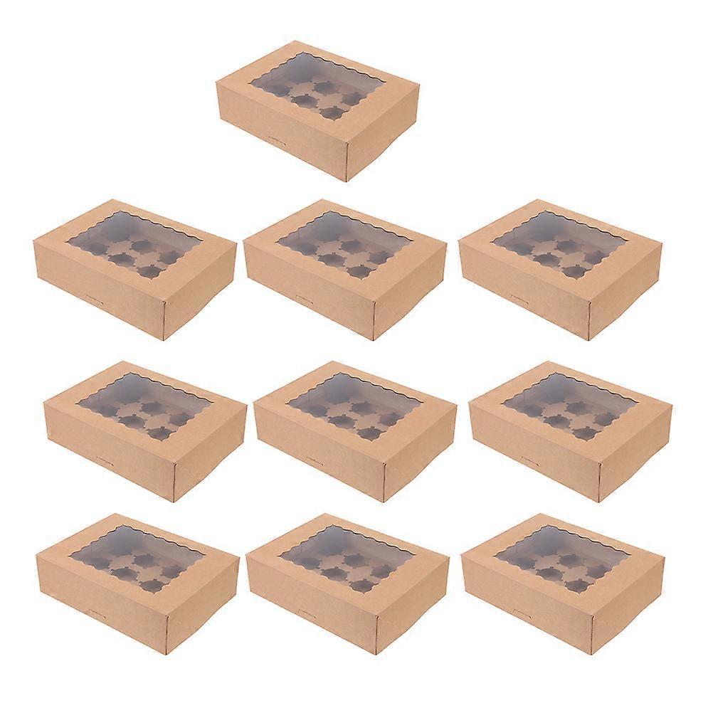 Chocolate Paper Cupcake Boxes with Clear Window for Storage 10Pcs