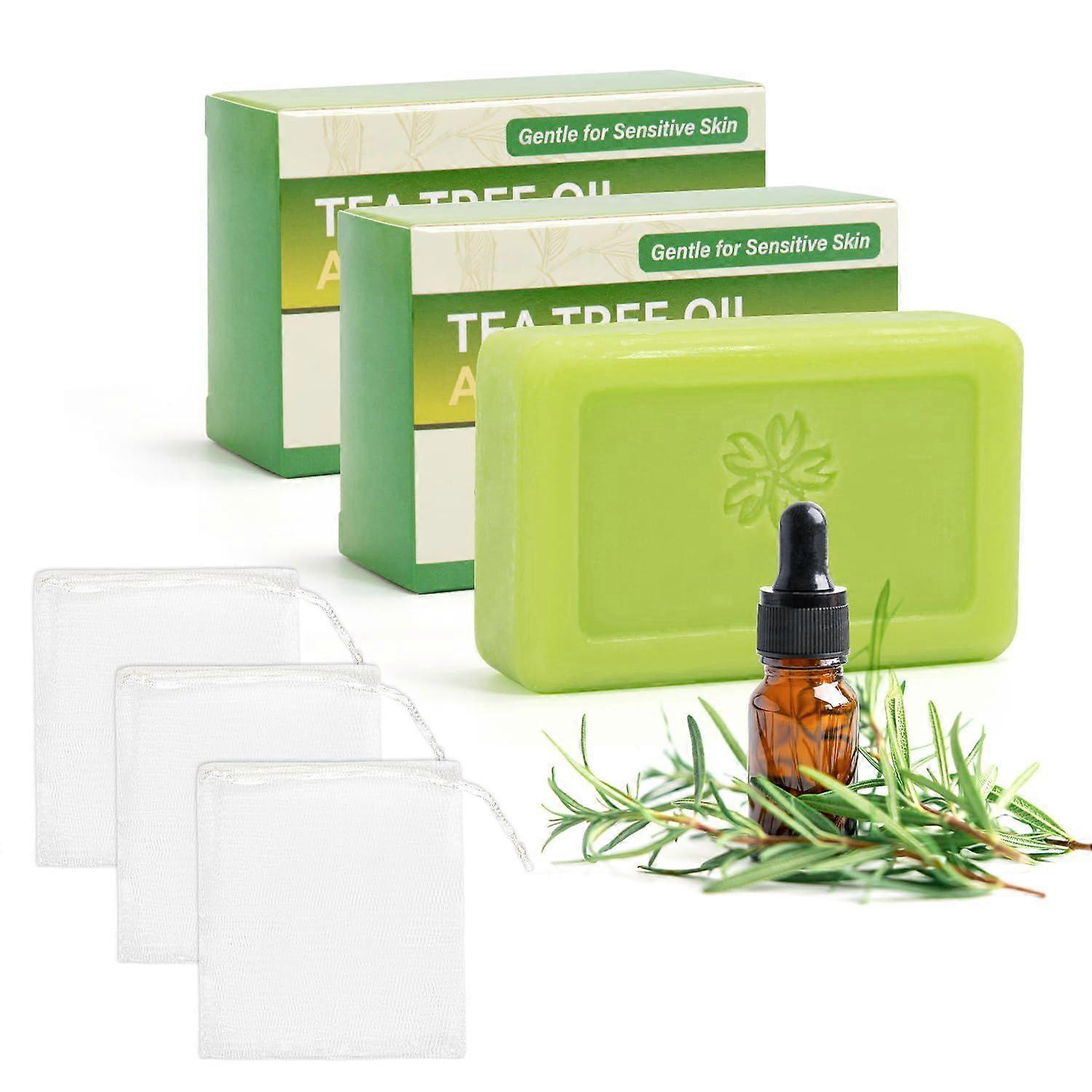 3 PCS Tea Tree Antifungal Soap Bar, Natural Tea Tree Oil Soap for Face Body Hand - Fights Acne, Relieves Fungal Skin, Controls Oil, Clears Pores, Prev